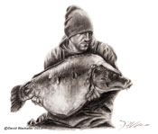 Pencil portrait of Chris with Arfur from Yateley by David Blackaller