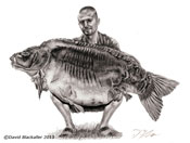 Pencil portrait of Lewis Daneshi of Reel Fishing UK by David Blackaller